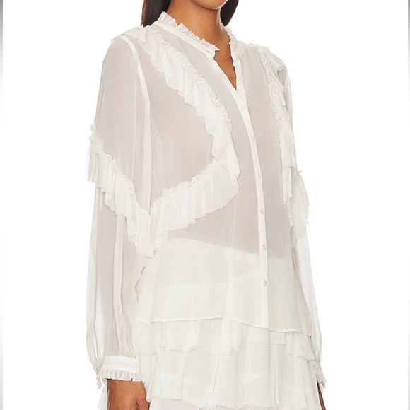 LoveShackFancy Jelena Silk Blouse in Antique White XS $395 - Picture 4 of 16